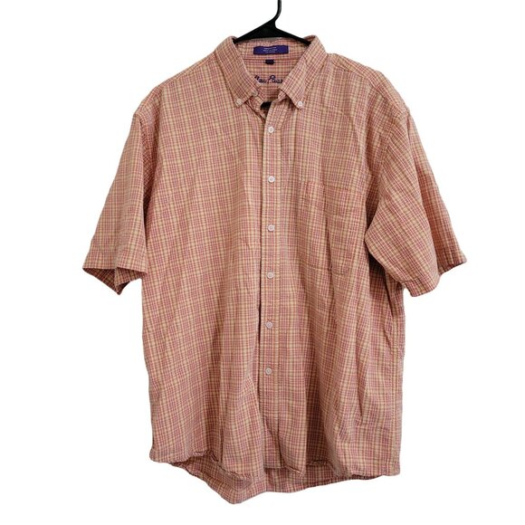 Alan Flusser Button Front Shirt Mens Size XL Orange Striped Short Sleeve Cotton - Picture 1 of 4